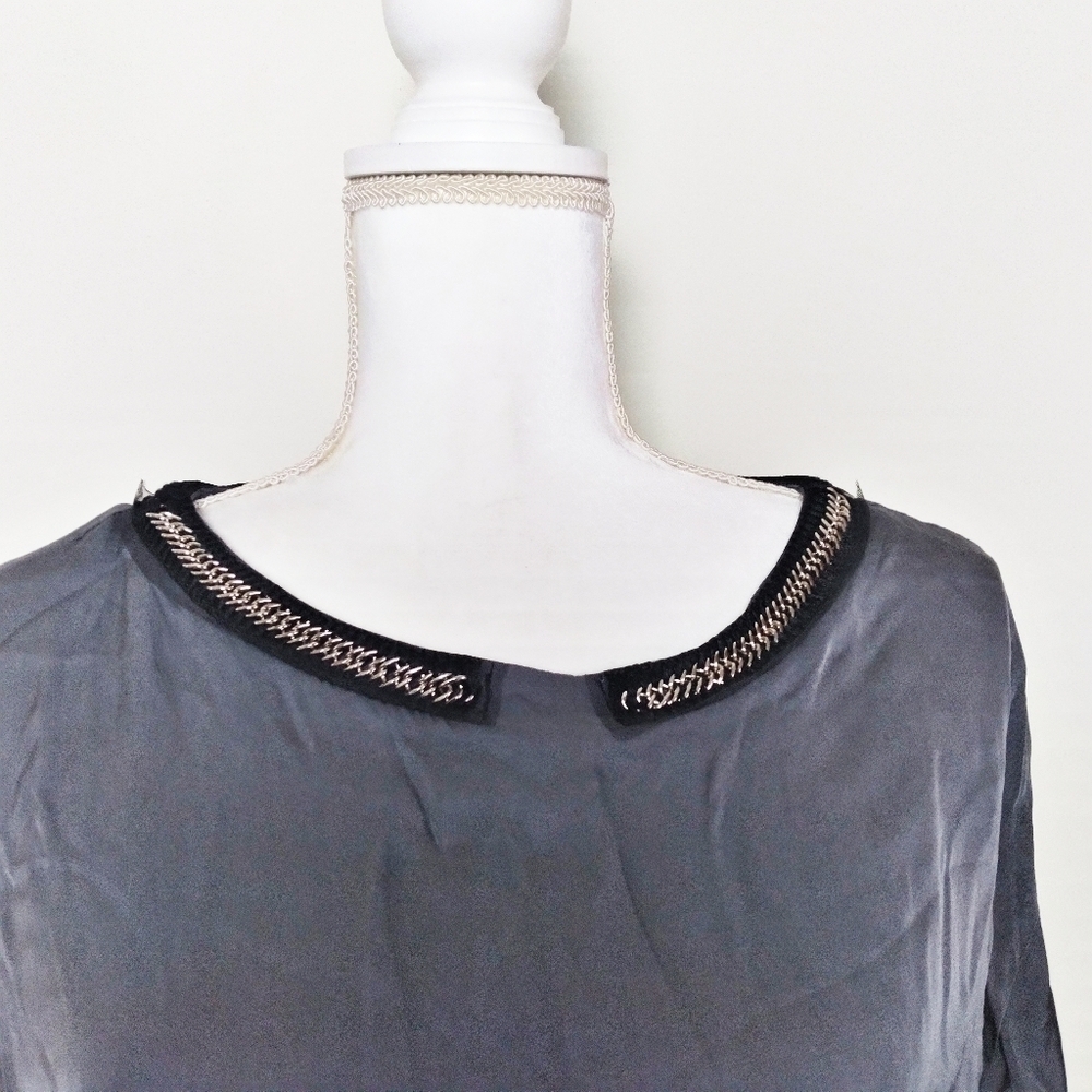 Milly Gray Silk Blend Chain Half Sleeve Blouse - Picture 4 of 8